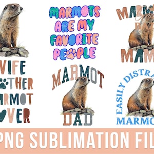 Marmot Bundle PNG Sublimation Pack Marmot Owner PNG Pack Marmot Mom Set of 6 Marmot Rodent Mom Design Pack Marmot Clipart Set