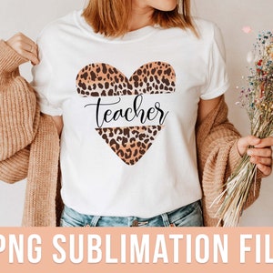 Teacher Leopard Print Heart PNG Sublimation Design with Commercial Rights Teacher Love PNG File High Resolution 4500px x 5400px