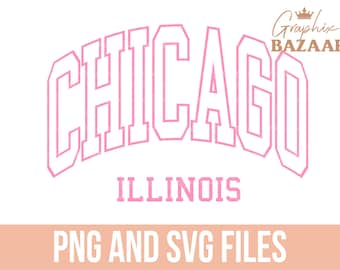 Preppy Chicago PNG US States Sublimation Design Pink Cicago Shirt SVG Design Illinois Sublimation Pink Illinois State Svg