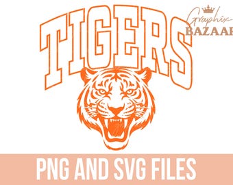 Varsity Tigers SVG Orange and Black Football Sublimation Mascot Cheers Shirt Design Football Mom PNG Tiger Macot Clipart