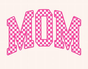 Pink Checkered Mom PNG Hot Pink Checkered Mom Sublimation Varsity Mom Shirt Design PNG Plaid Cottagecore Mama Cut File Mama Design