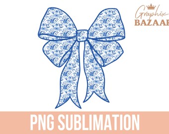 Blue Floral Bow Clipart Blue Coquette Bow Sublimation Blue Floral Clipart PNG Cottagecore Flowers Bow PNG Lashish Bow Clipart