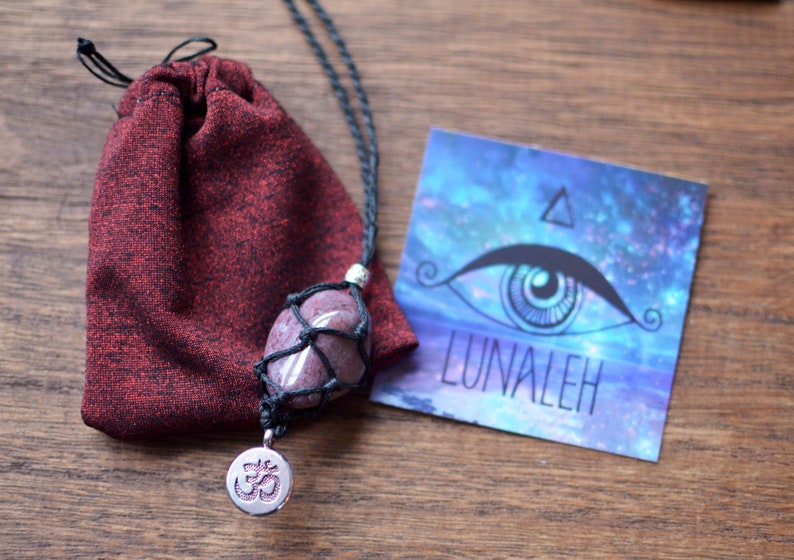 Macrame Stone Holder Necklace with Purple Jasper and Aum symbol