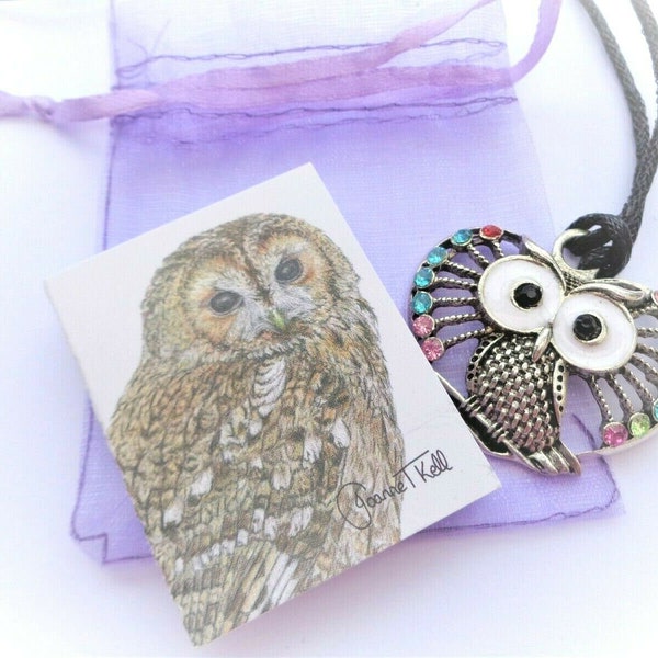 QUIRKY OWL Long or Short Adjustable Cord Large Pendant Necklace -Fun and Funky Handmade Jewellery With Artists Gift Card & Gift Bag Included