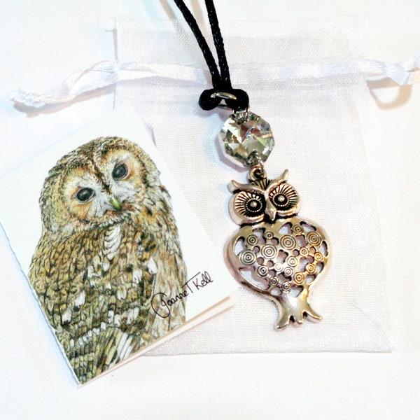 OWL Long or Short Adjustable Cord Large Pendant Necklace - Artists Gift Card & Gift Bag Included