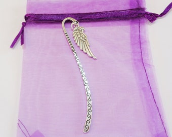 ANGEL WING Dangling Charm Metal Bookmark in Organza Gift Bag - Great Present