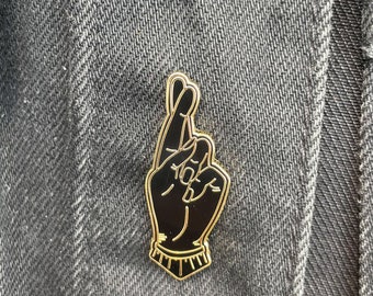 Cross Fingers Enamel Pin