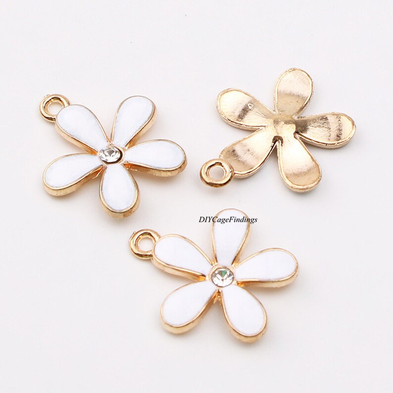 Daisy Charms 15pcs 20x18mm Enamel Gold Plated Crystal Daisy Etsy