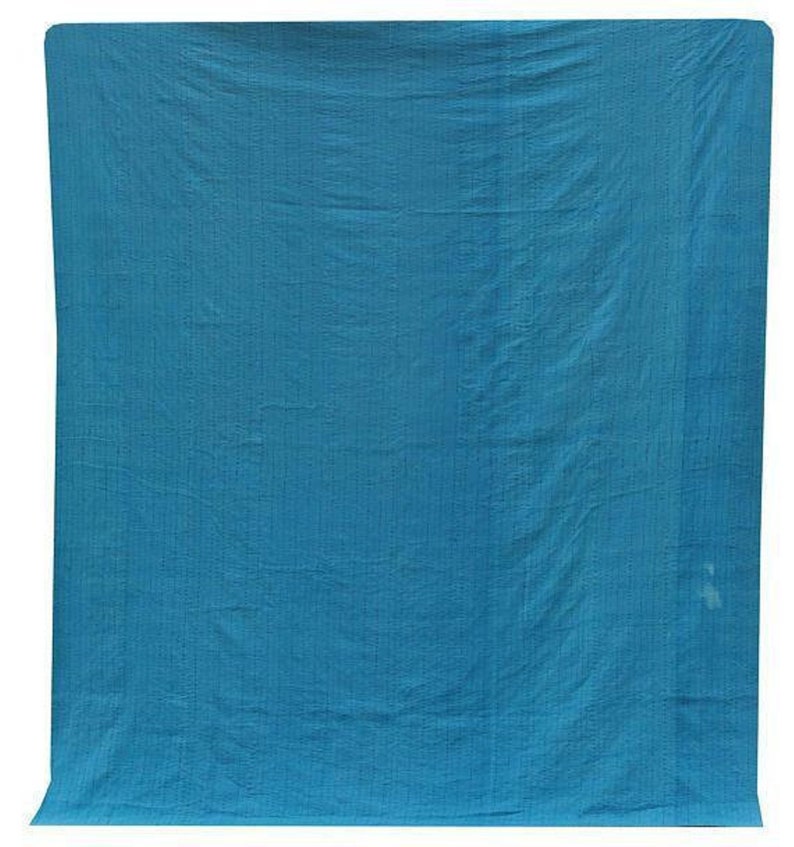 Handmade Cotton Kantha Quilt Turquoise Color Indian Bohemian Floral And Bird Print Bedspread Bedding Coverlet Blanket Throw
