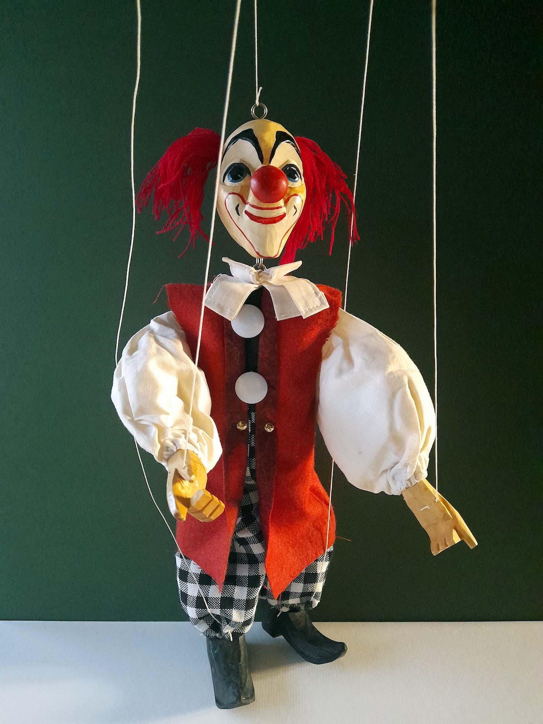 Vintage Clown Marionette - Hand Carved Wood - String Puppet - Etsy