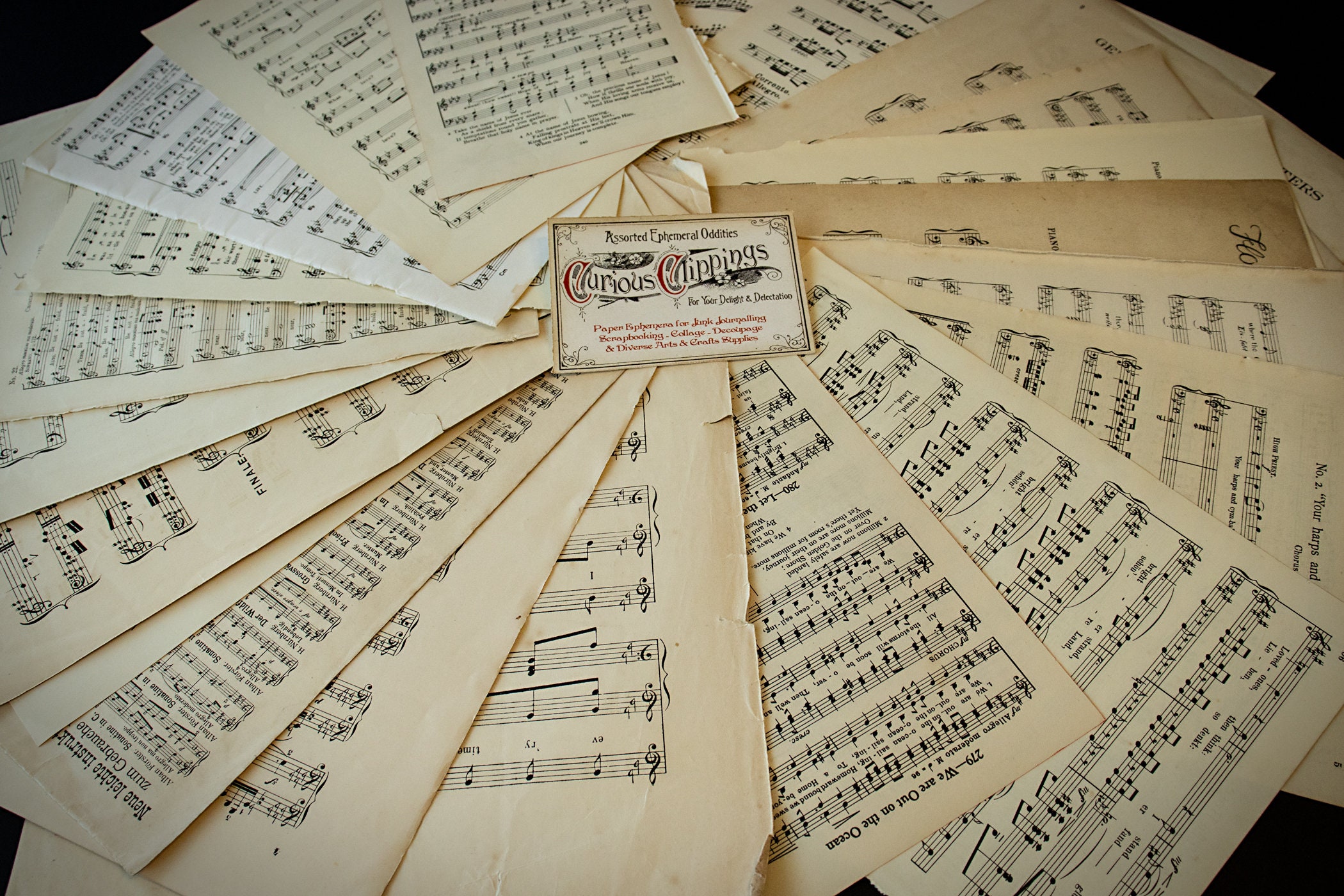 20 partituras musicales antiguas, paquete de material efímero para diarios basura, álbumes de recortes y diarios de arte.