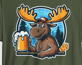 Alce bebiendo camisa de cerveza, camisa de alce, cerveza artesanal, camisa de camping, amante de la cerveza, camisa de cerveza divertida, camiseta gráfica, alce divertido, tarro de cerveza, regalos
