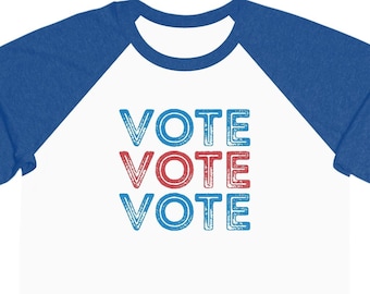 Vote Vintage Shirt Long Sleeve | Unisex TriBlend 3/4 Raglan Tee | 2020 Election | General Election Register To Vote | US | Rock The Vote