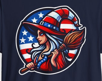 Camisa de bruja patriótica: disfraz de Halloween con la bandera estadounidense