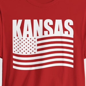 Maglietta grafica con bandiera del Kansas USA: maglietta patriottica per i tifosi