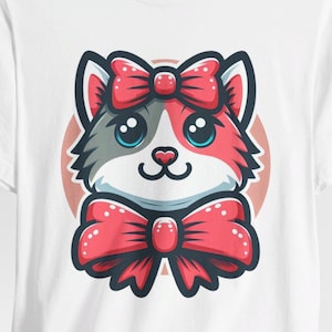 Pink Bow Cat Shirt, Cute Cat Shirt, Pink Bow, Bow Shirt, Pink Cat, Cat With Bow, Casual Shirt, Bow Trend, Bow Outfits, Bow Shirts, Bows Gift