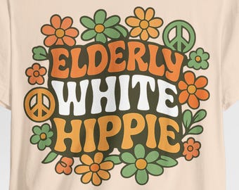 Camisa hippie blanca para ancianos, camisetas de abuelos, diseño de los años 60, ropa estética, camisa hippie, hippie de moda