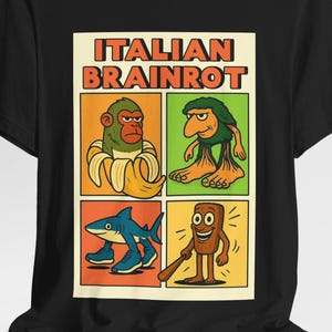 Italian Brainrot Shirt, Italian Brainrot Comic Poster Graphic Tee, Chimpanzini Bananini, Tung Tung Tung Sahur, Tralalero Tralala, Meme