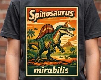 Camiseta infantil de Spinosaurus Mirabilis, camisetas prehistóricas de dinosaurios retro
