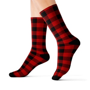 Plaid Socks Buffalo Plaid Socks Red Socks Print | Eye-Catching Socks | Cute Socks | Socks Gift | Fall Socks | Autumn Socks For Women Men