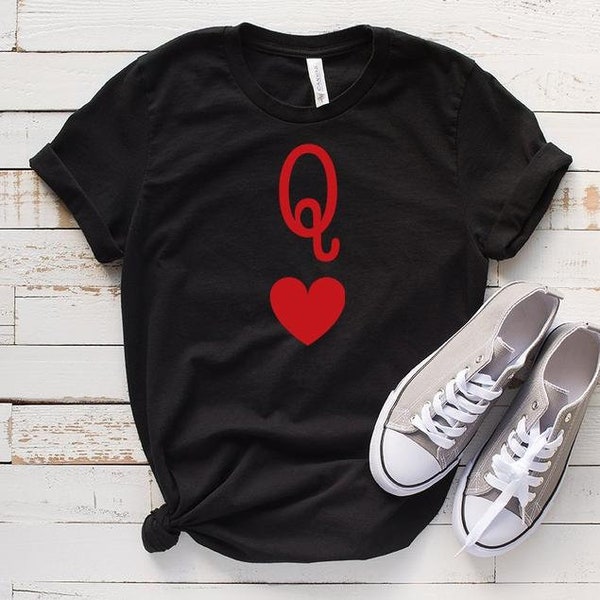 T-shirt Queen Of Hearts | Funny Poker Lovely Shirts | Jouer aux cartes | Costume d’Halloween | Droits des femmes | Jeu Unisex Sleeve Tee Gift