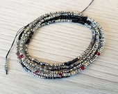 Wrap bracelet Elegance 5 layers black and metallic grey square beads red crystals boho bracelet thin wrap bracelet choker necklace