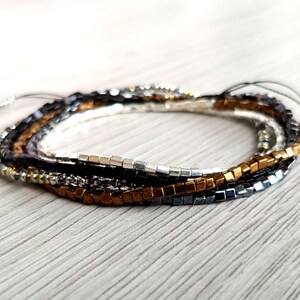 Wrap bracelet silver plated bronze gray black thin boho wrap bracelet double chain wife gift birthday gift wife maid gift
