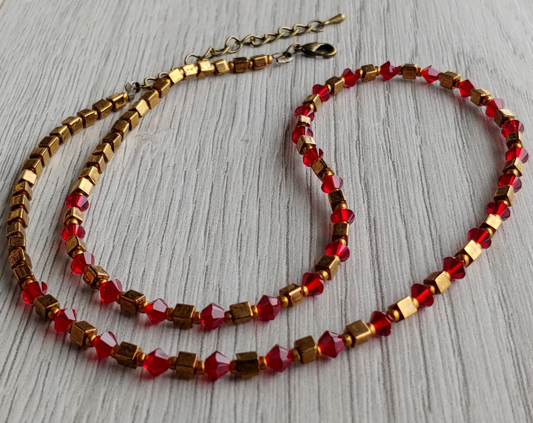 Red Crystal Necklace Red Swarovski Crystals and Bronze - Etsy