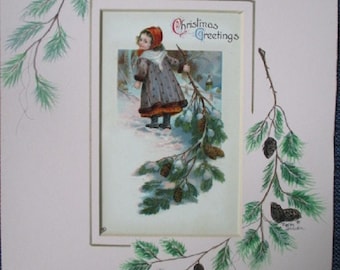 Vintage Christmas Postcard ~ Handpainted Mat
