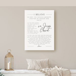 The Apostles Creed Framed or Unframed Canvas Print, Christian Home Decor, I Believe in Jesus Christ Wall Art, Statement of Faith Sign image 1