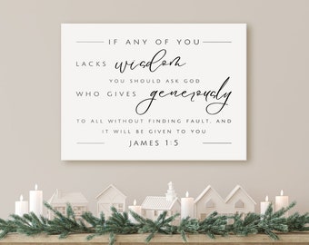 James 1:5 Canvas Print Wall Art Hanging, Christian Wisdom Quote Sign, Bible Verse Home Decor, Scripture Art