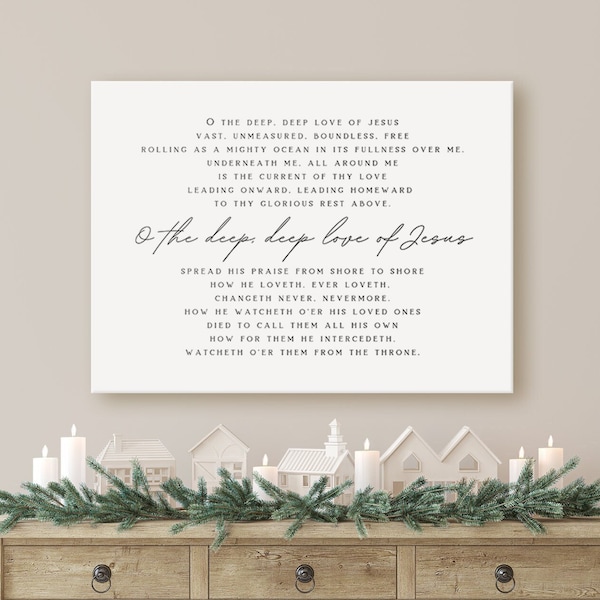 O the Deep Deep Love of Jesus Hymn Wall Art | Worship Lyric Canvas | Large Church Hymn Sign | Farmhouse Church Art | Hymnal Sheet Page Print