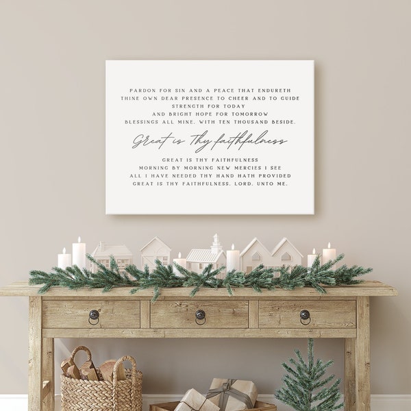 Great Is Thy Faithfulness Hymn Wall Art | Christian Song Lyric CANVAS | Modern Christian Art | Christian Farmhouse Canvas | Dining Room Sign