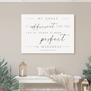 My Grace Is Sufficient For You Canvas Wall Hanging or Printable Poster, 2 Corinthians 12:9 Bible Verse Print, Scripture Art, Christian Room image 1