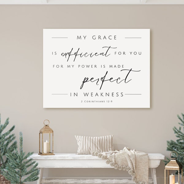 My Grace Is Sufficient For You Canvas Wall Hanging or Printable Poster, 2 Corinthians 12:9 Bible Verse Print, Scripture Art, Christian Room