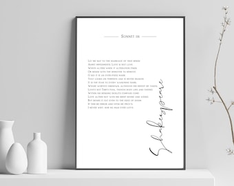 Shakespeare's Sonnet 116 PRINTED or DIGITAL POSTER | Love Poem Book Page Wall Art Display | Chic Shelf Decor Calligraphy Poetry Quote Print