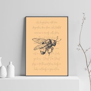Sztuka ścienna Vintage Bee, wydruk fizyczny lub plakat do wydrukowania, żółta sztuka boho natura Hopkins cytat chrześcijański, dekoracja domu Vintage Insect Literary