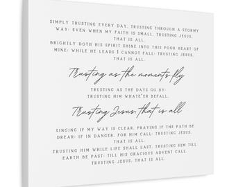 Simply Trusting Every Day Wall Art Print, Hymn Canvas Hanging for Modern Christian Home Decor, Trusting Jesus Song Lyrics