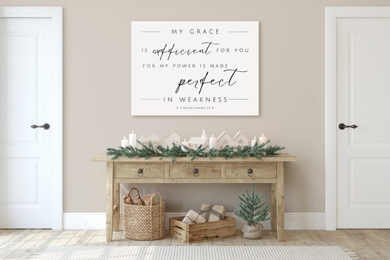 My Grace Is Sufficient For You Canvas Wall Hanging or Printable Poster, 2 Corinthians 12:9 Bible Verse Print, Scripture Art, Christian Room image 6