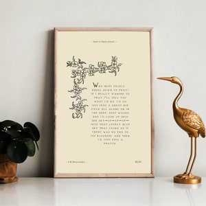 Plakat z cytatem Anne of Green Gables, wydruk cytatu o modlitwie o naturę, sztuka ścienna na stronie książki w stylu vintage z kwiatami, klasyczna sztuka książki Strong Girl, beżowy wydruk