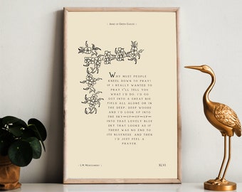 Anne of Green Gables Quote Poster, Nature Prayer Quote Print, Flower Vintage Book Page Wall Art, Strong Girl Classic Book Art, Beige Print