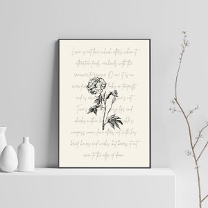 Sonnet 116 Shakespeare Quote Wall Art | Love Poetry | Literary Poster Gift | Romantic Vintage Rose | Antique Botanical PRINTED or PRINTABLE