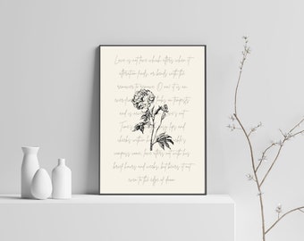 Sonnet 116 Shakespeare citeer kunst aan de muur | Liefdespoëzie | Literair postercadeau | Romantische vintage roos | Antieke Botanische GEDRUKT of AFDRUKBAAR