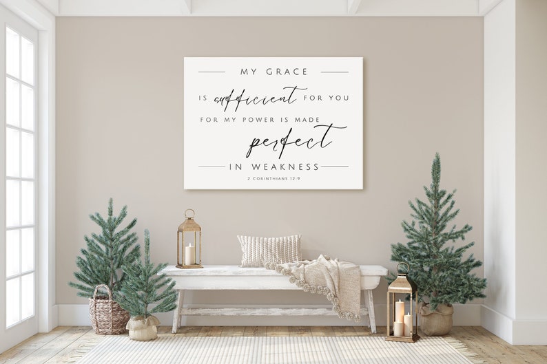 My Grace Is Sufficient For You Canvas Wall Hanging or Printable Poster, 2 Corinthians 12:9 Bible Verse Print, Scripture Art, Christian Room image 1