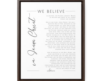 We Believe In Jesus Christ Nicene Creed Framed or Unframed Canvas Print, Christian Declaration of Faith, House Dedication Gift Wall Art Sign