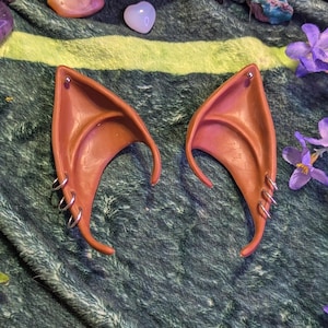 Latex Elf ears with piercings! Dark toned skin elf ears