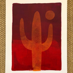 ORIGINAL MONOPRINT: &quot;Saguaro&quot; | 9 &quot;x 12&quot; Bild auf 11 &quot;x 14&quot; Papier | Acrylfarbe auf Bristol Board