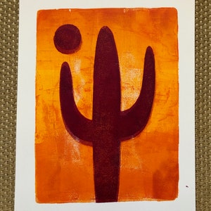 ORIGINAL MONOPRINT: &quot;Saguaro&quot; | 9 &quot;x 12&quot; Bild auf 11 &quot;x 14&quot; Papier | Acrylfarbe auf Bristol Board