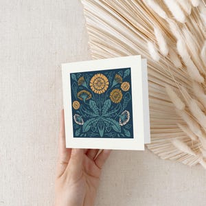 Wilde Blume Löwenzahn Blumenblock Druck Linolschnitt Stil Grüße Geburtstagskarte jede Gelegenheit