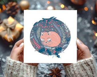 Sleeping Fox Christmas card blank inside